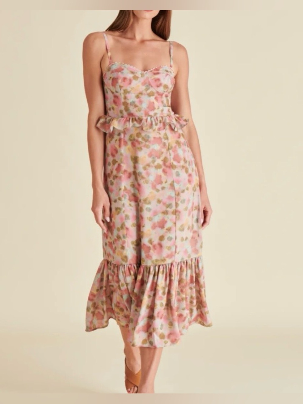 Steve Madden Pink Floral Ruffle Midi Dress